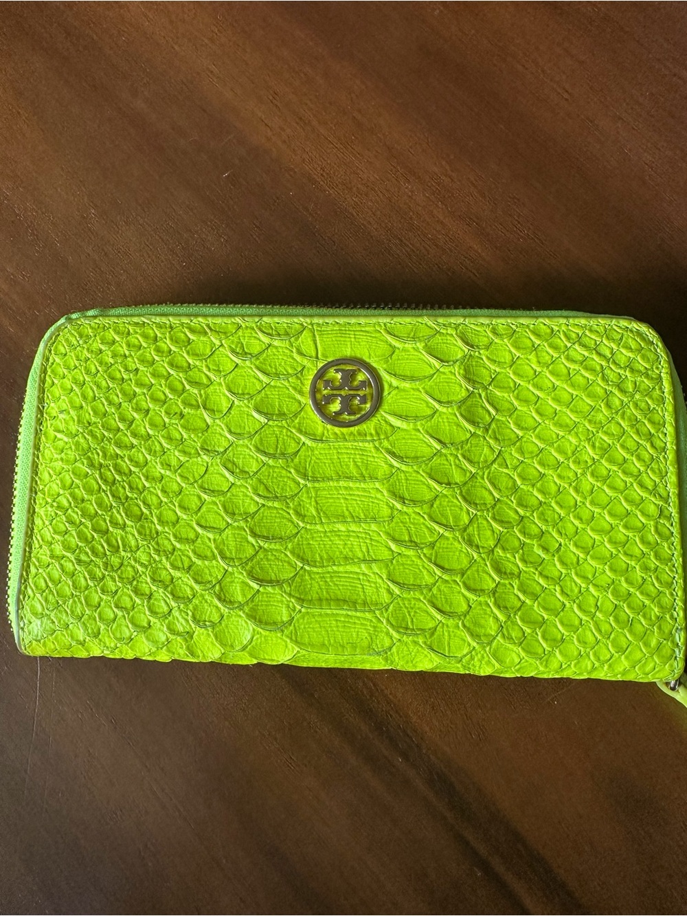 Tory Burch Neon Lime Textured Zip Wallet